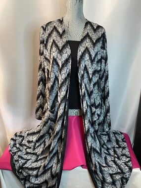 Black/White/Gray Long Full Length Cardigan, Duster, XL
